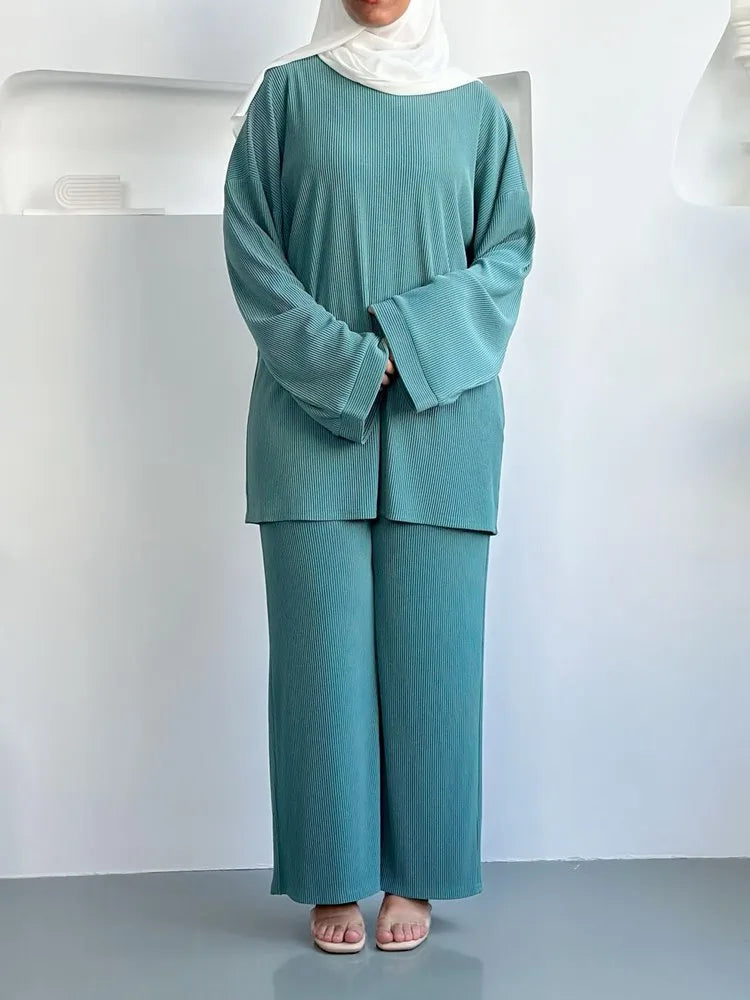 Ensemble 2 pièces haut et pantalon en velours côtelé pour femme musulmane