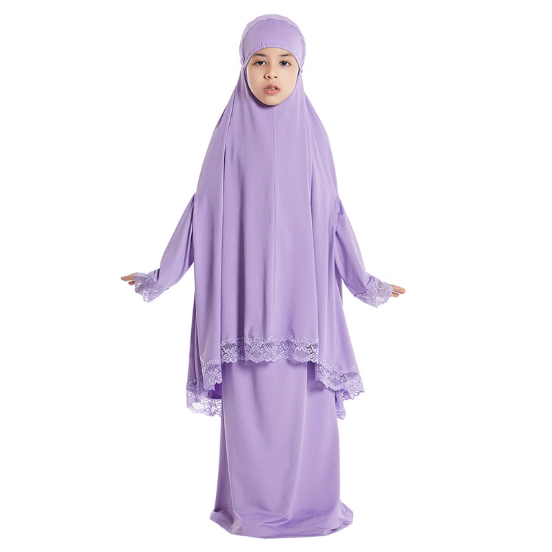 Arab Girl Jilbab Suit Prayer Dress 2 Pieces Set With Tops Robe Jilbab And Skirt