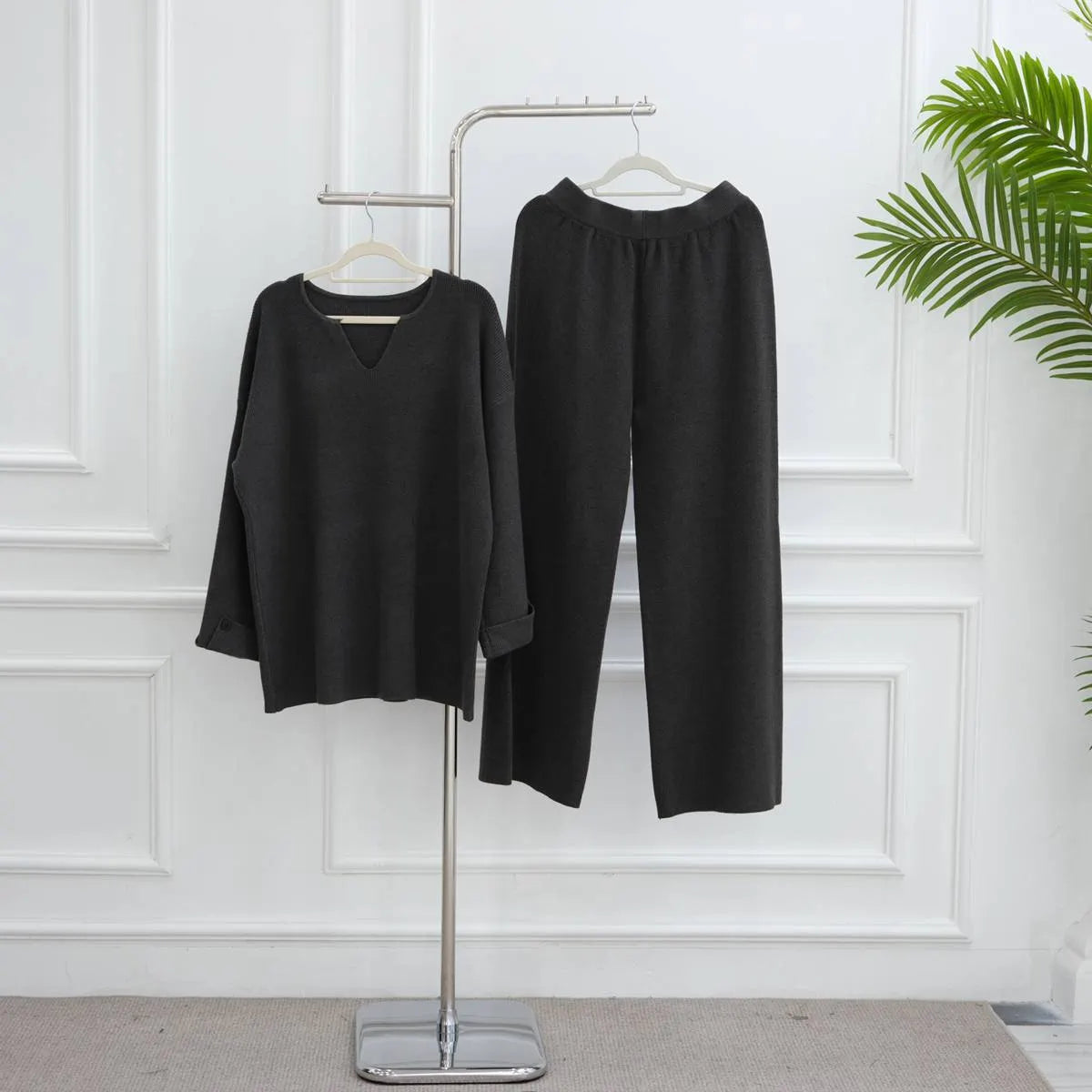 Winter Fall Muslim Women Thick Knitted 2 Pieces Set Tops And Pants Suit Set #25W006