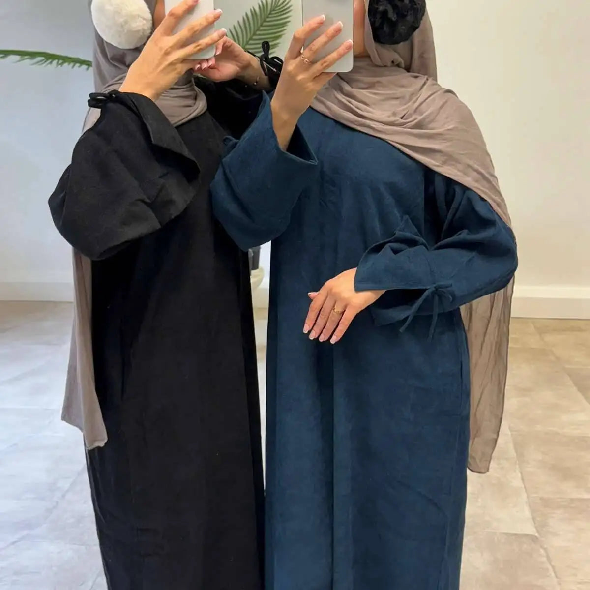 Robe Abaya en velours côtelé avec nœud papillon et poignets #24925