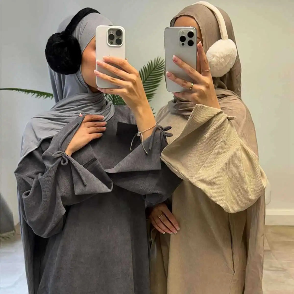Robe Abaya en velours côtelé avec nœud papillon et poignets #24925