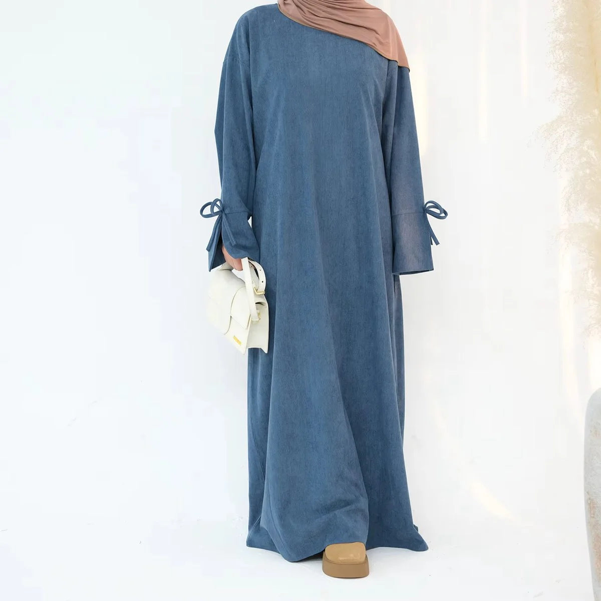 Robe Abaya en velours côtelé avec nœud papillon et poignets #24925