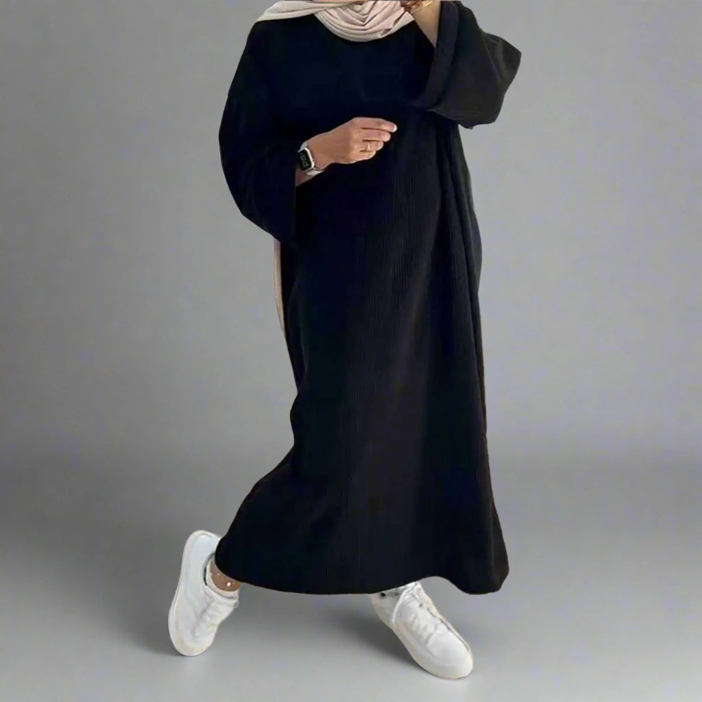 Robe Abaya en velours côtelé épais avec poche pour l'hiver et l'automne #24926