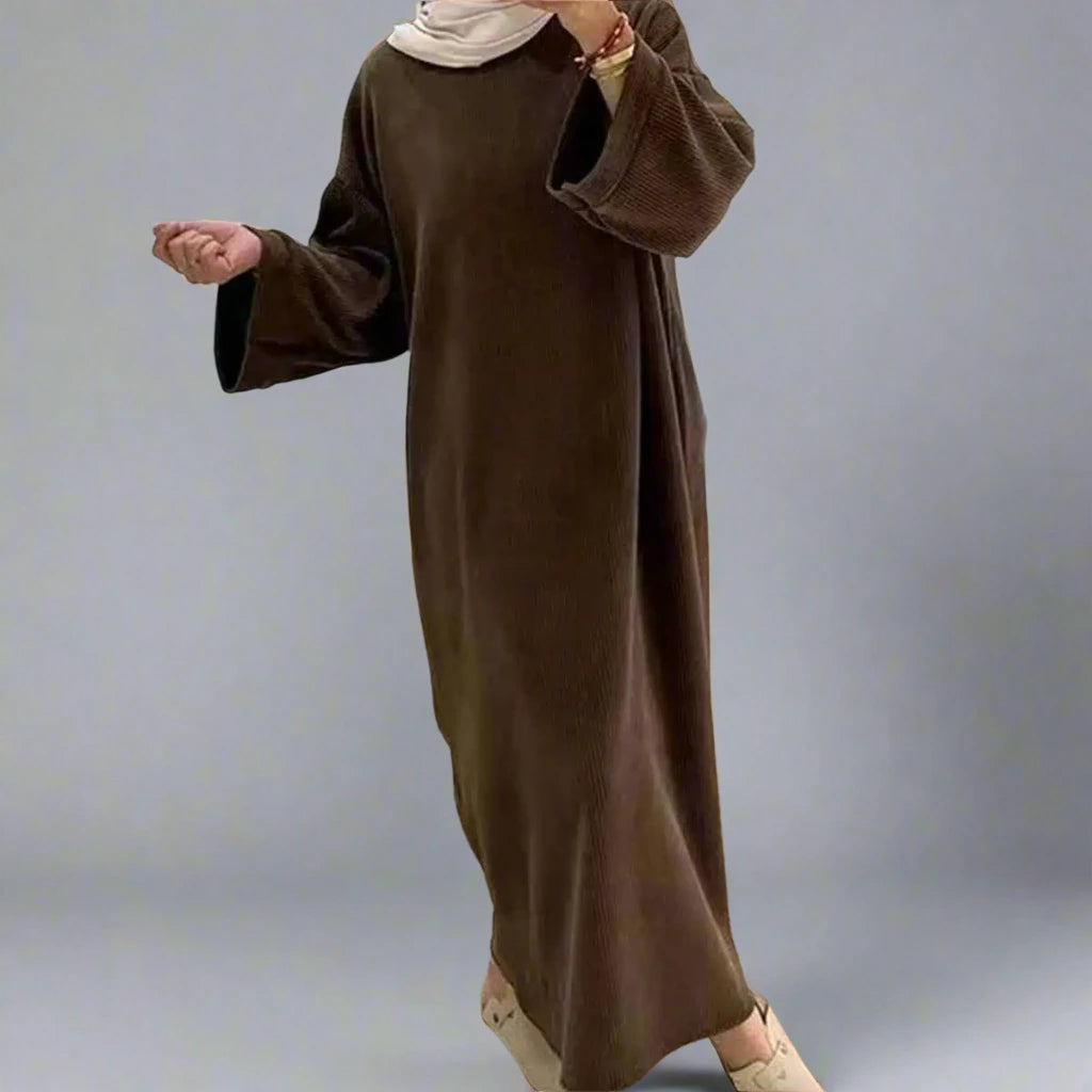 Robe Abaya en velours côtelé épais avec poche pour l'hiver et l'automne #24926