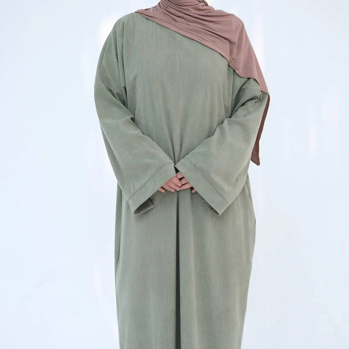 Robe Abaya en velours côtelé épais avec poche pour l'hiver et l'automne #24926