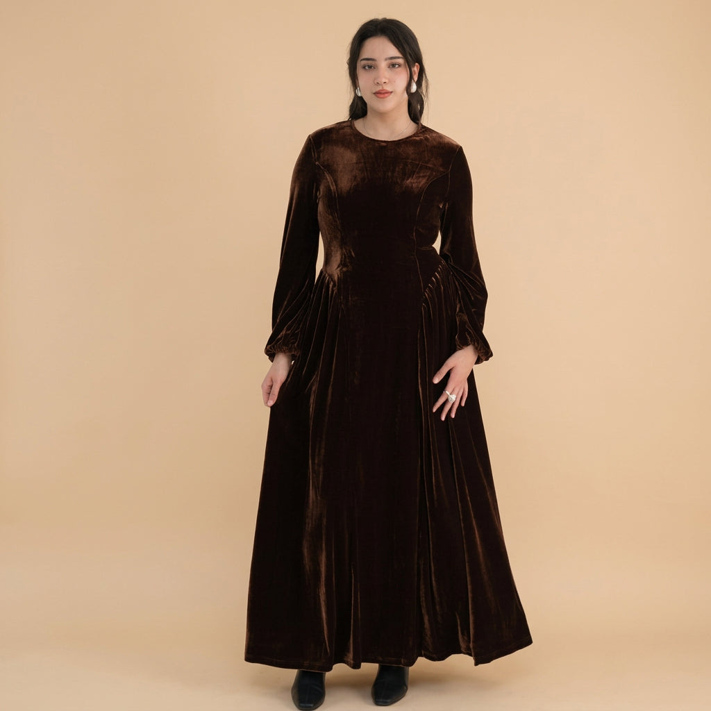 Winter Fall Muslim Women Thick Velvet Waist Abaya Dress #261998