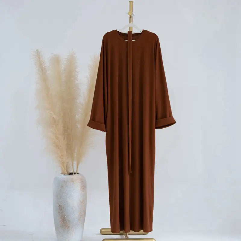 Robe Abaya en tissu tricoté pour femme musulmane, idéale pour l'hiver et l'automne
