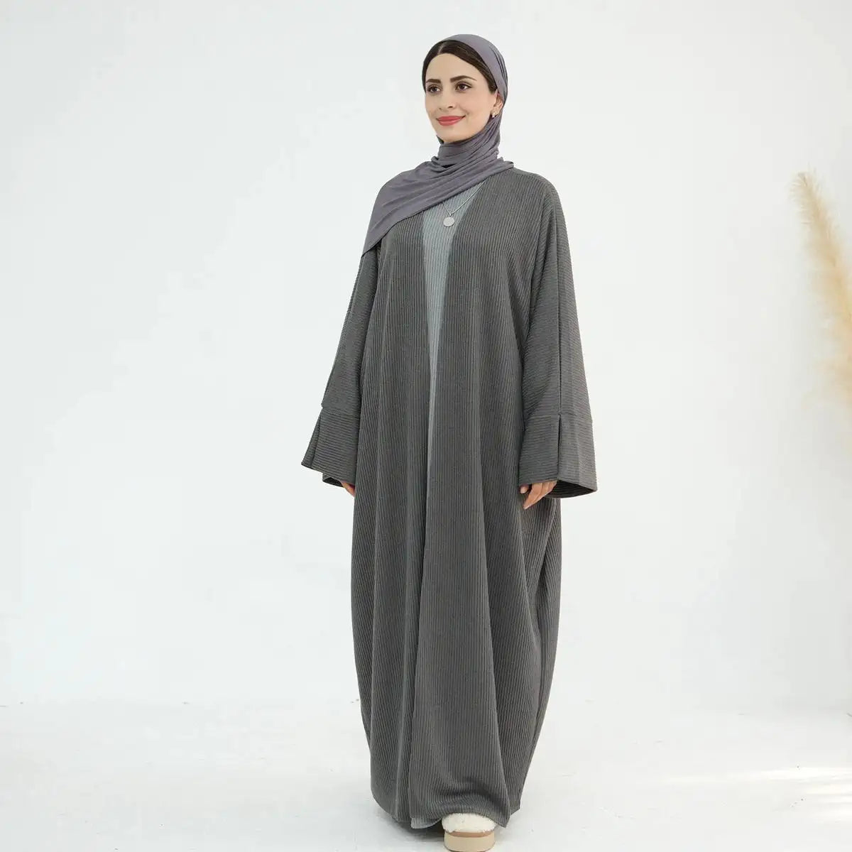 Manteau Abaya ouvert en tricot épais pour l'hiver et l'automne