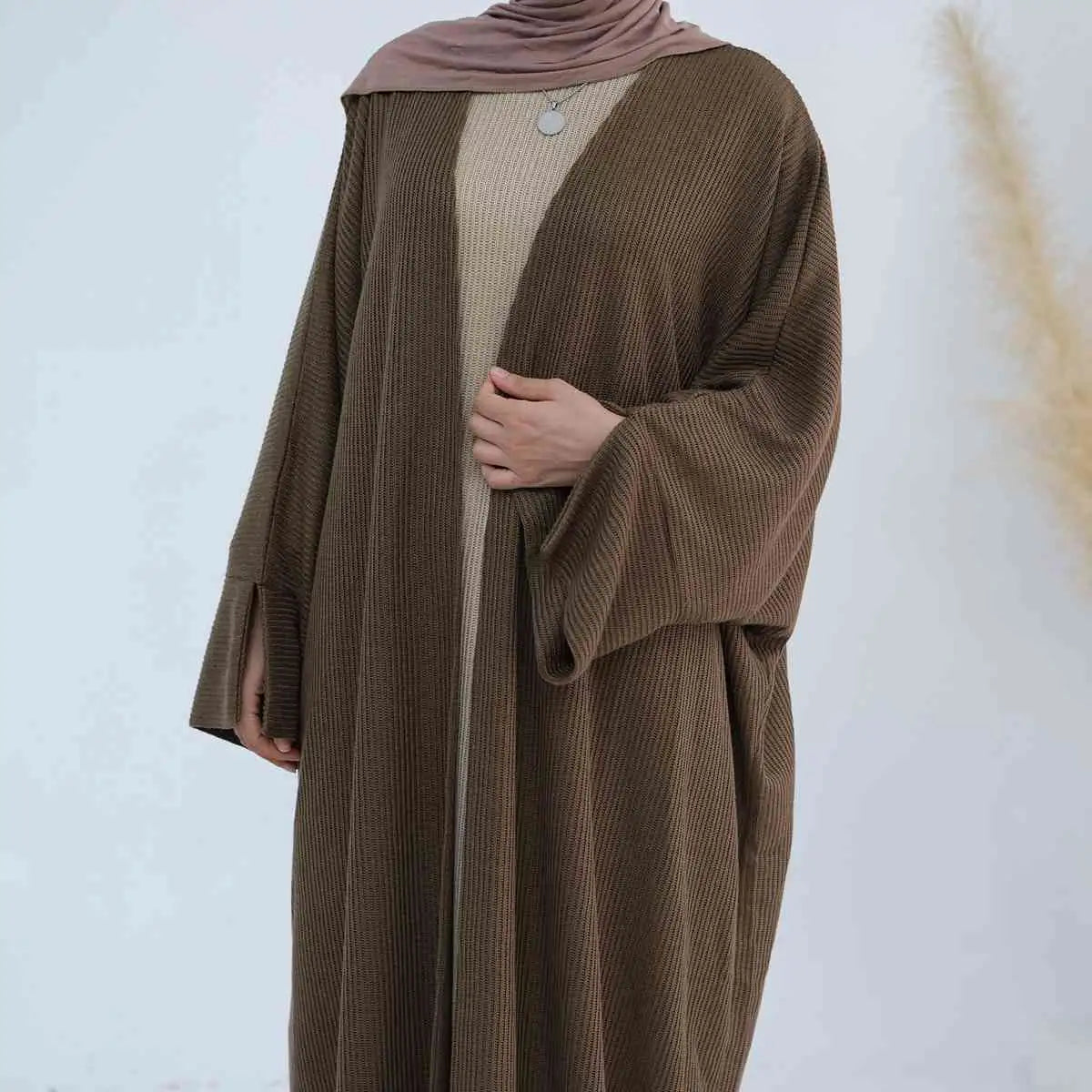 Manteau Abaya ouvert en tricot épais pour l'hiver et l'automne