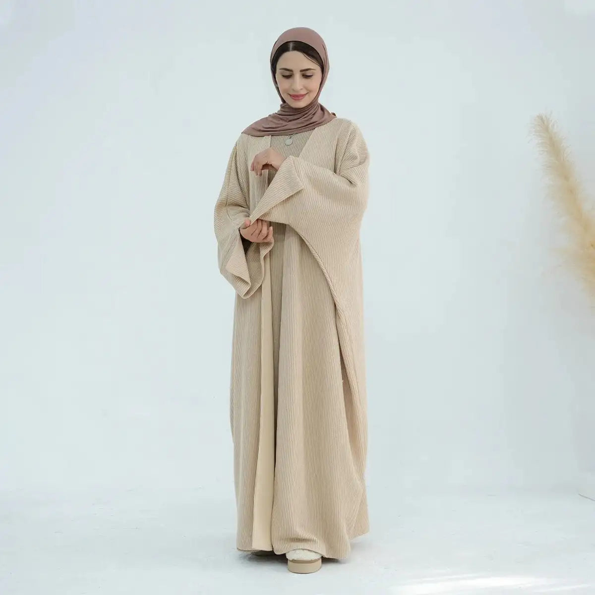 Manteau Abaya ouvert en tricot épais pour l'hiver et l'automne