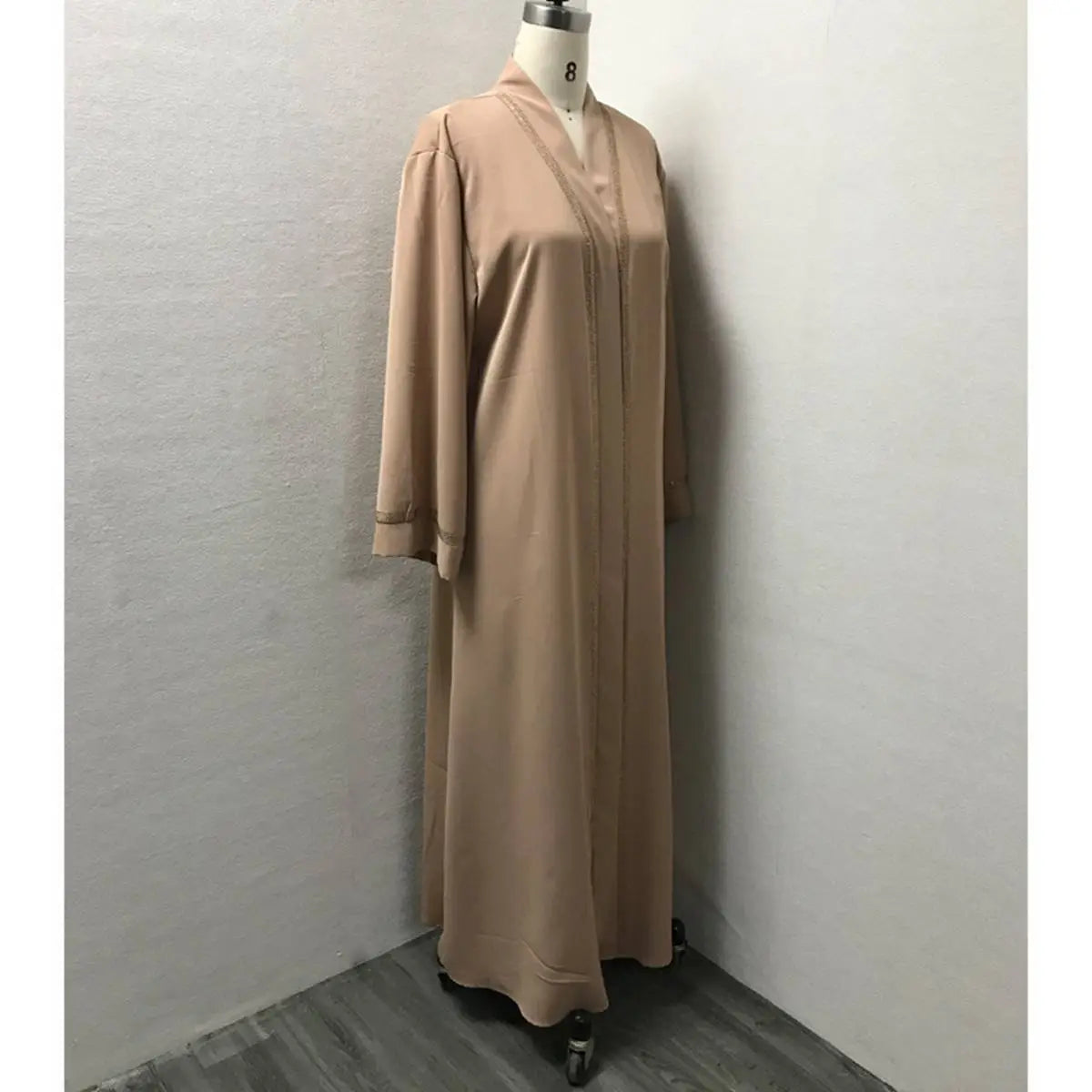 Robe Abaya ouverte avec cardigan et bordure en strass pour femmes musulmanes