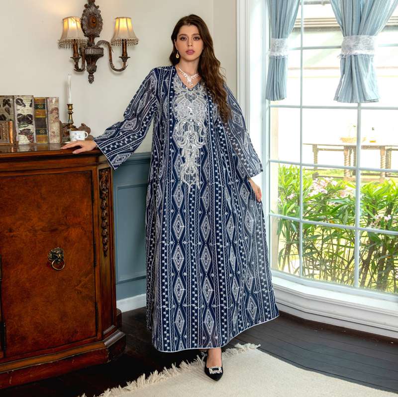 Robe caftan arabe Doris brodée à paillettes pour femme