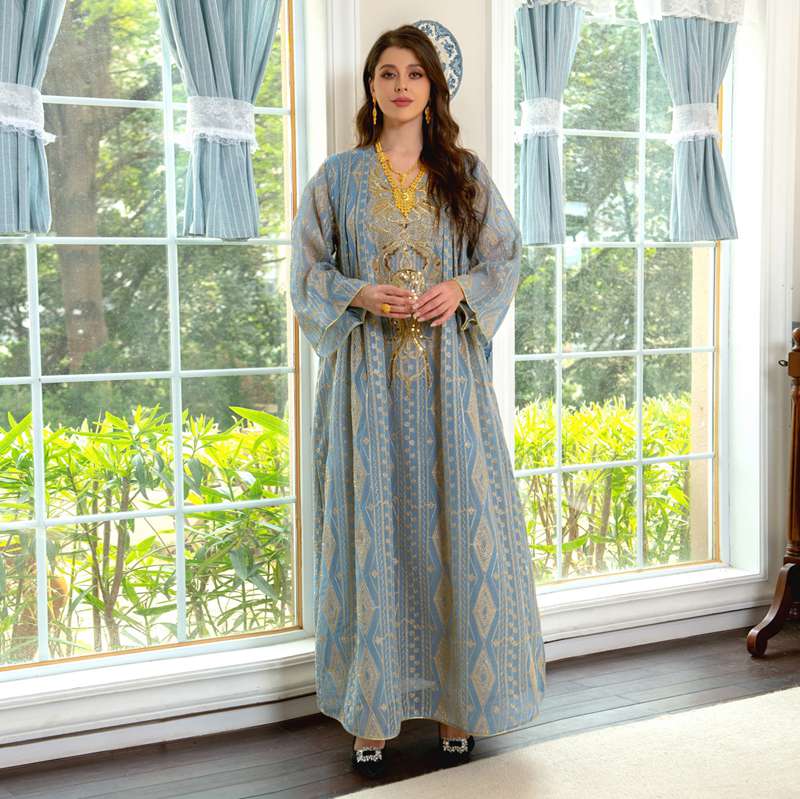 Robe caftan arabe Doris brodée à paillettes pour femme