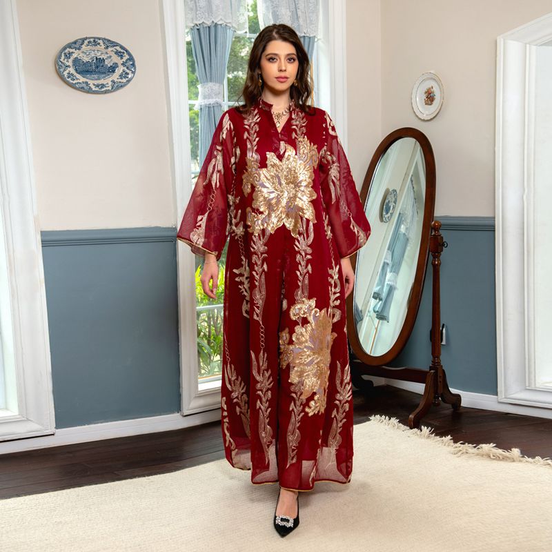 Caftan de luxe pour l'Aïd, robe caftan Jalabiya avec paillettes brodées