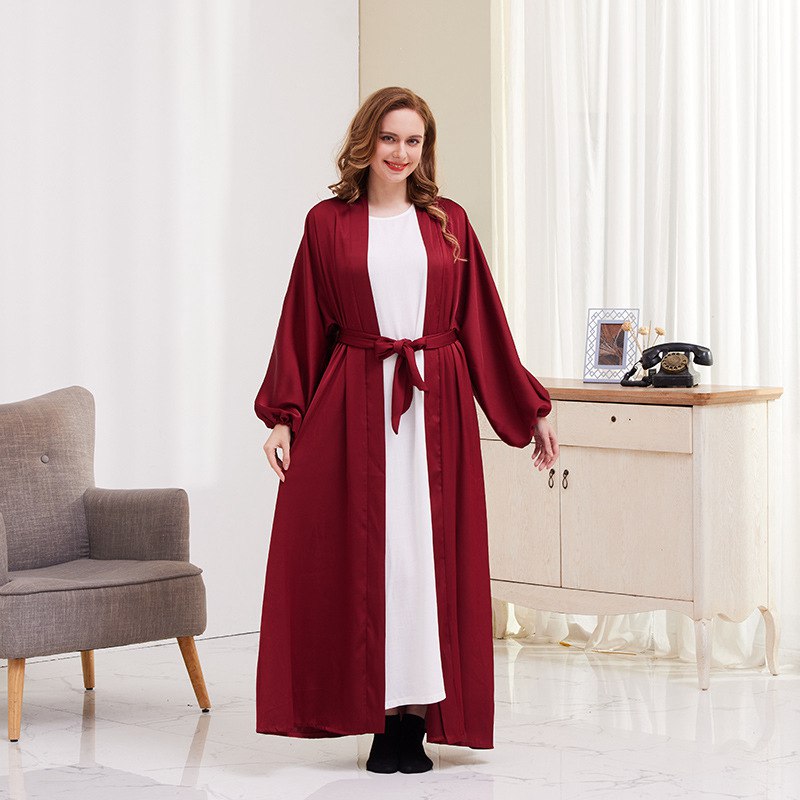 Puff Sleeve Open Abaya Dress For Muslim Women