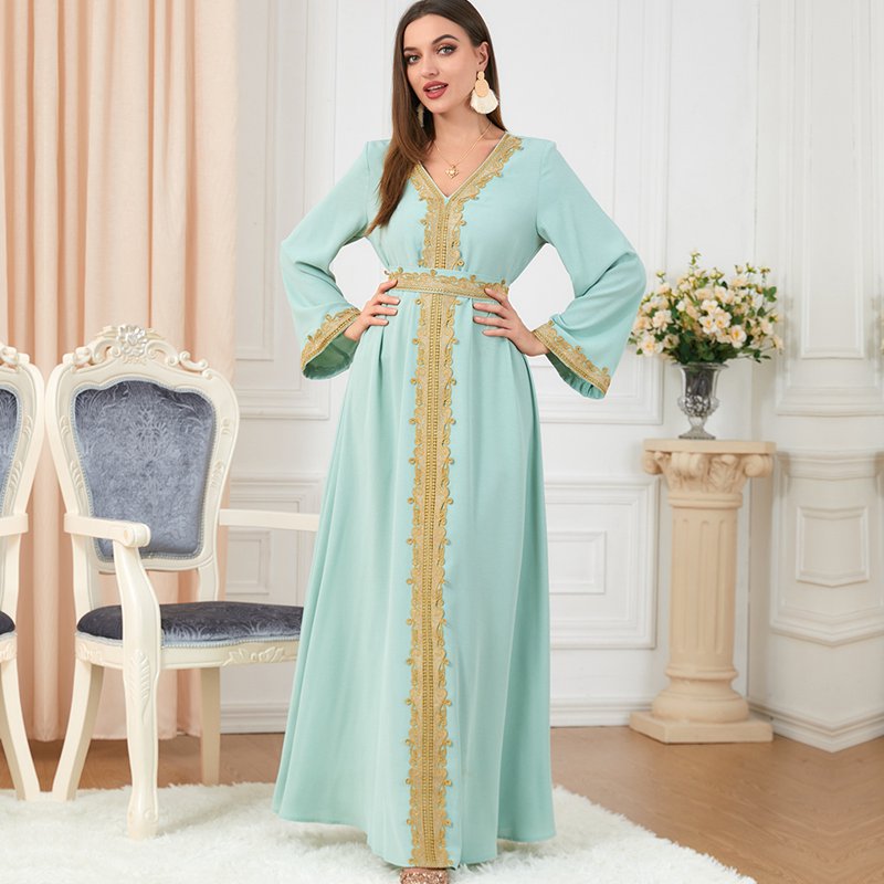 Eid Dress Women Middle East Arab Embroidery Woven Fabric Kaftan Dress Caftan