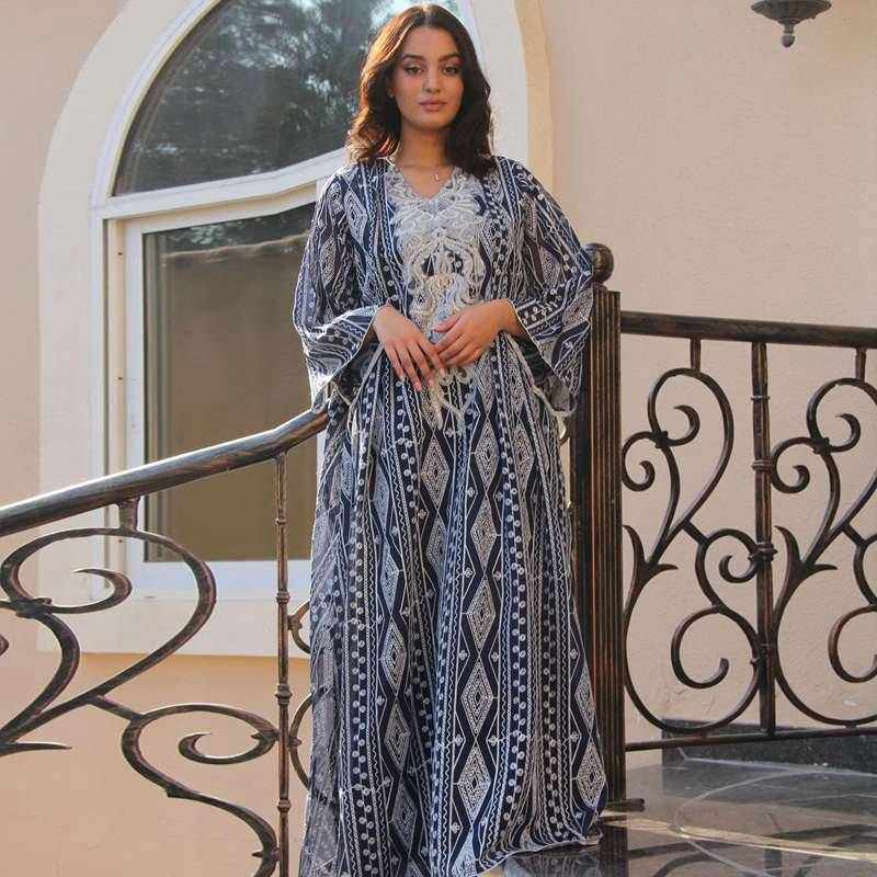 Robe caftan arabe Doris brodée à paillettes pour femme