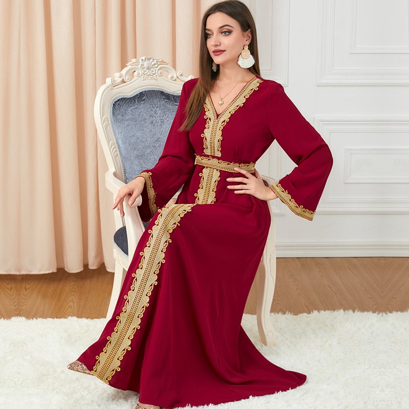 Eid Dress Women Middle East Arab Embroidery Woven Fabric Kaftan Dress Caftan