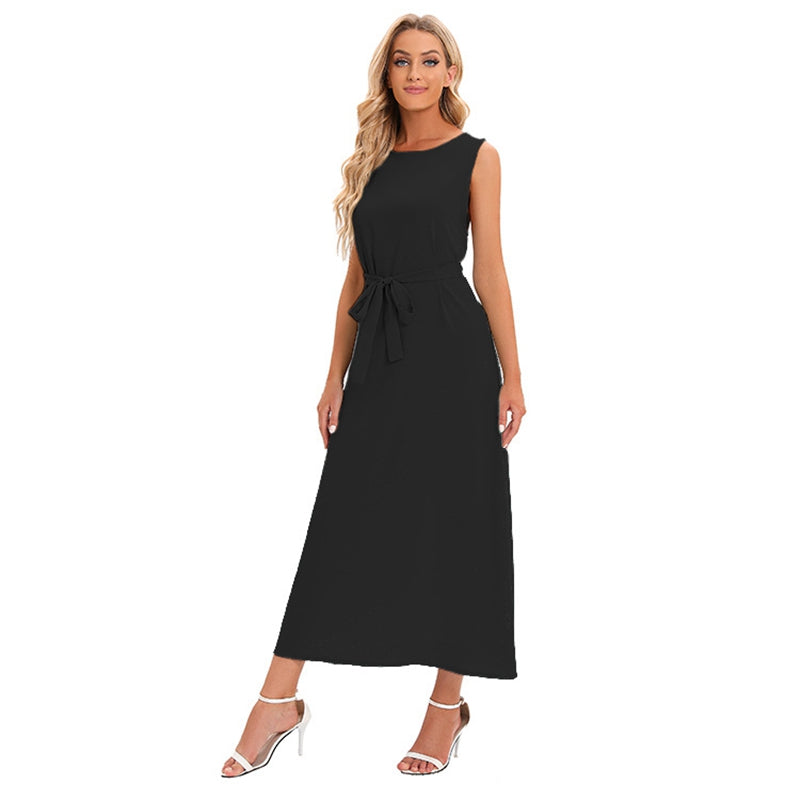 Abaya de couleur unie sous une robe sans manches pour femmes musulmanes