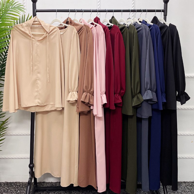 Ensemble 2 pièces Jilaba couleur unie pour femmes musulmanes, robe Moyen-Orient, Dubaï, vêtements turcs
