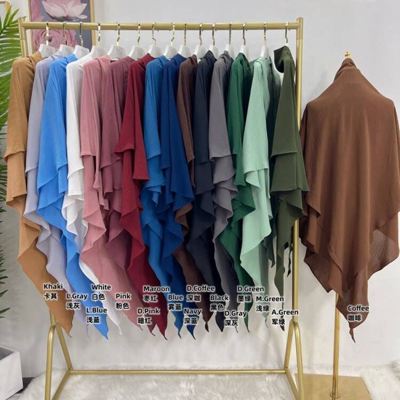 Khimar long en coton mélangé pour femmes musulmanes, deux couches