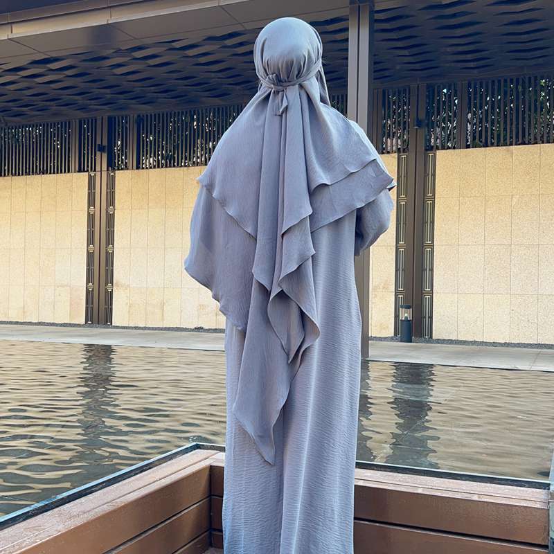 Khimar long en coton mélangé pour femmes musulmanes, deux couches