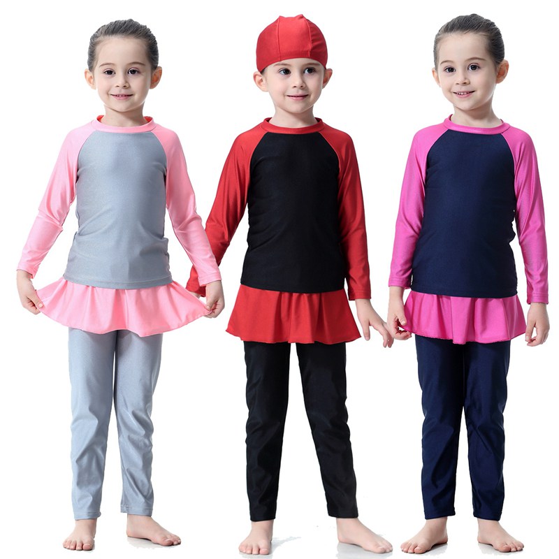Ensemble 3 pièces Burkinis pour fille musulmane, maillot de bain pour enfant