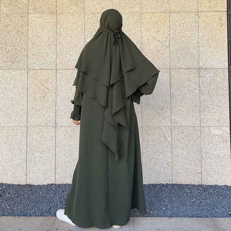 Khimar long en coton mélangé pour femmes musulmanes, deux couches