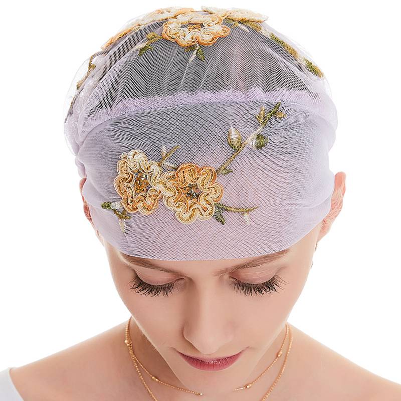 Fashion Muslim Women Arab Embroidery Hijab Caps Hat Turban