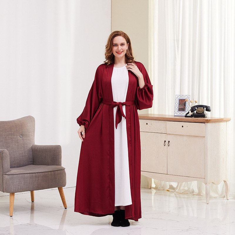 Puff Sleeve Open Abaya Dress For Muslim Women