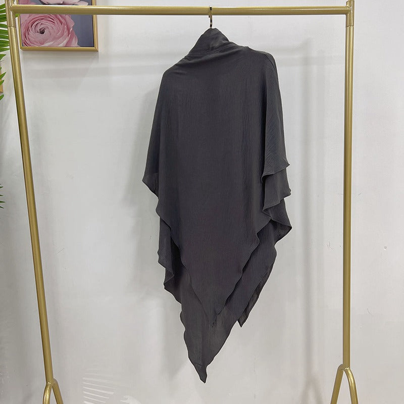 Khimar long en coton mélangé pour femmes musulmanes, deux couches