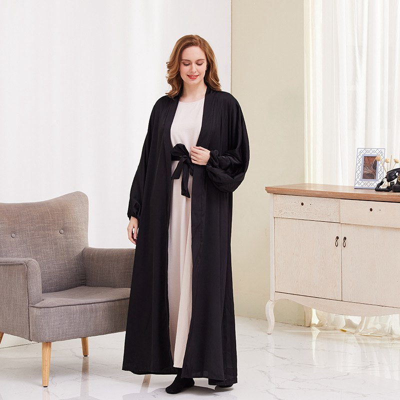 Puff Sleeve Open Abaya Dress For Muslim Women