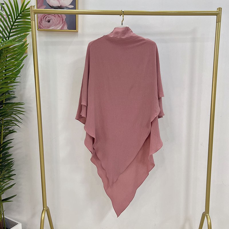 Khimar long en coton mélangé pour femmes musulmanes, deux couches