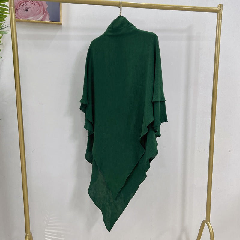 Khimar long en coton mélangé pour femmes musulmanes, deux couches