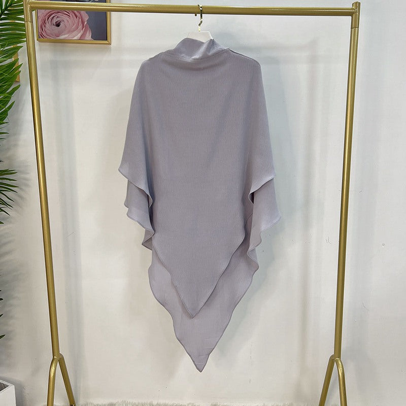 Khimar long en coton mélangé pour femmes musulmanes, deux couches