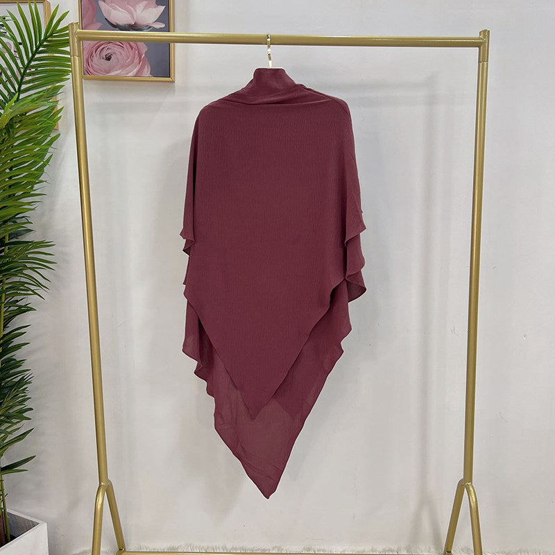 Khimar long en coton mélangé pour femmes musulmanes, deux couches