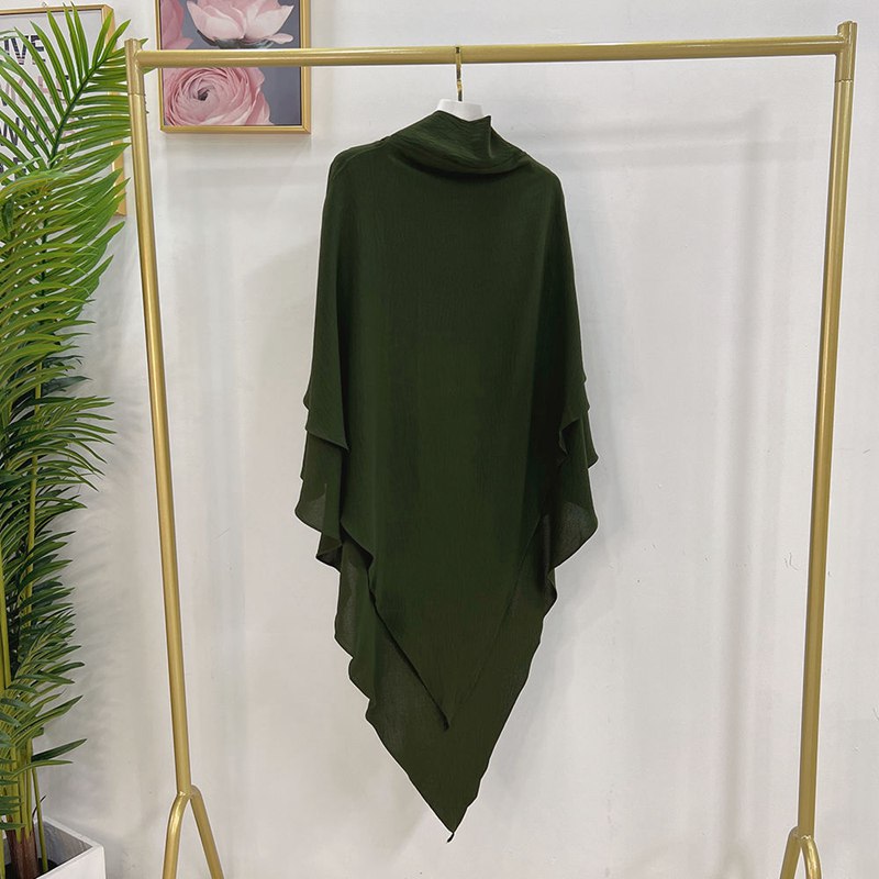 Khimar long en coton mélangé pour femmes musulmanes, deux couches