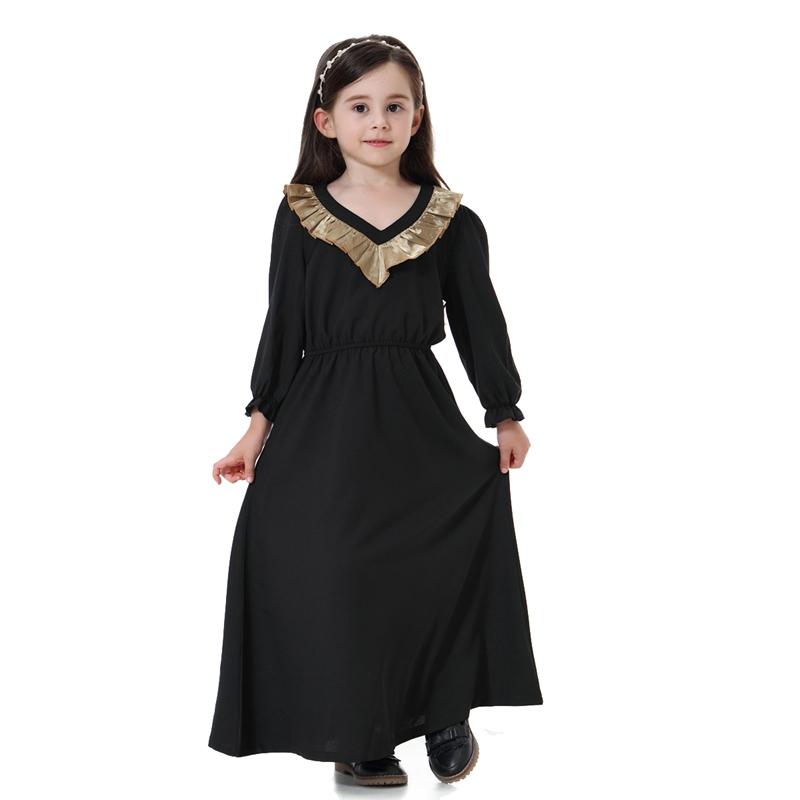 Robe Abaya à manches longues et col en V pour filles et enfants arabes du Moyen-Orient