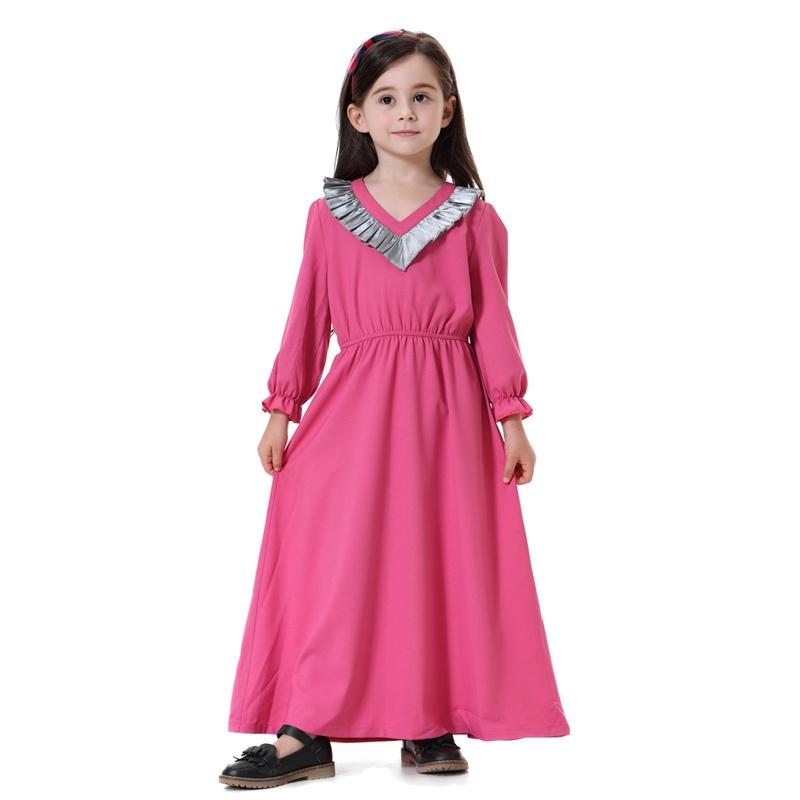 Robe Abaya à manches longues et col en V pour filles et enfants arabes du Moyen-Orient