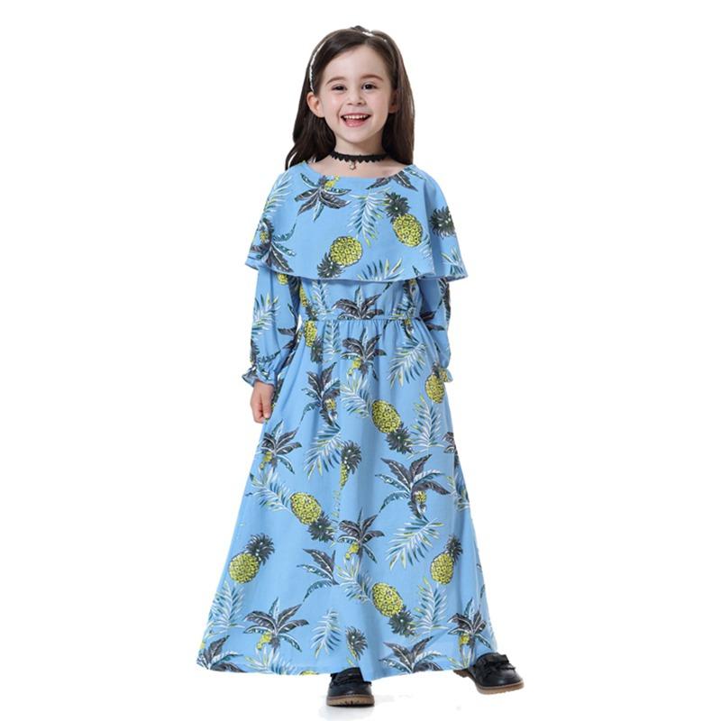 Robe longue abaya à imprimé floral pour fille arabe du Moyen-Orient