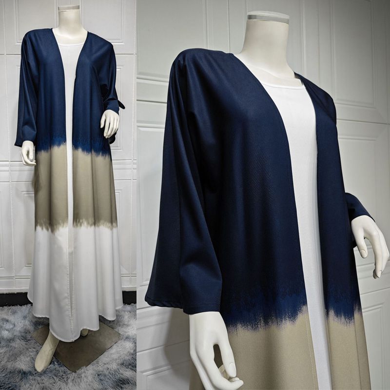 Robe abaya ouverte en cardigan tie-dye pour femmes musulmanes