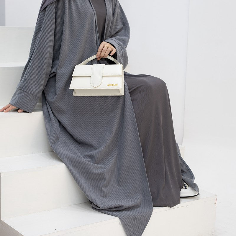 Cardigan ouvert en velours côtelé pour femme musulmane, manteau Abaya, collection hiver-automne