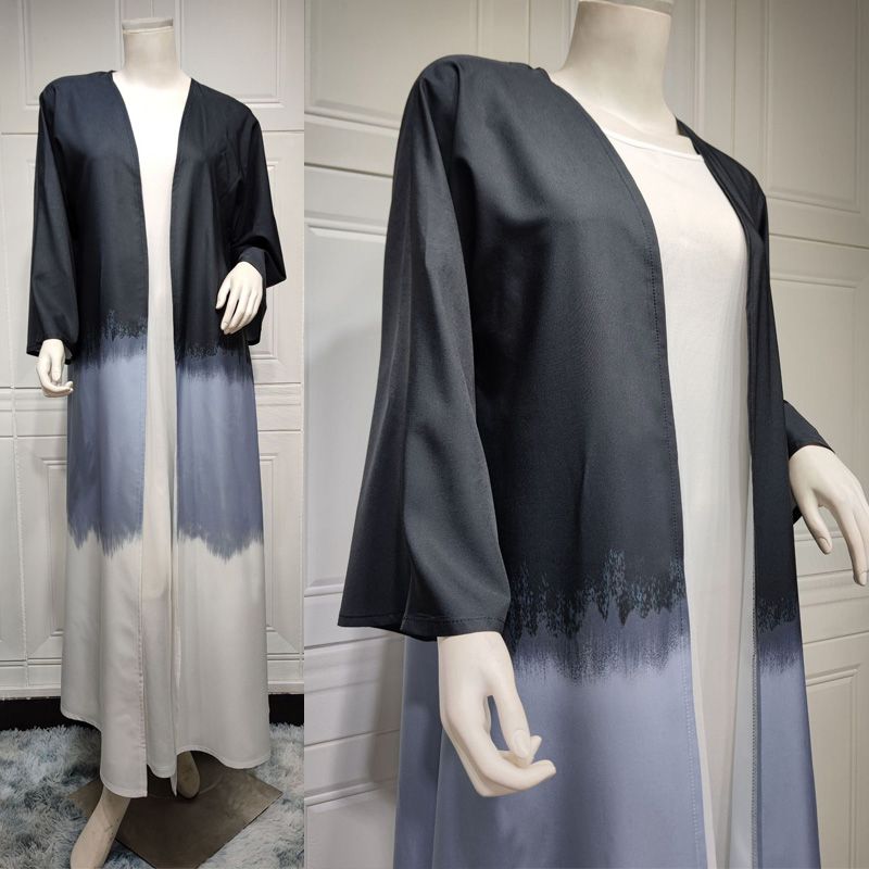 Robe abaya ouverte en cardigan tie-dye pour femmes musulmanes