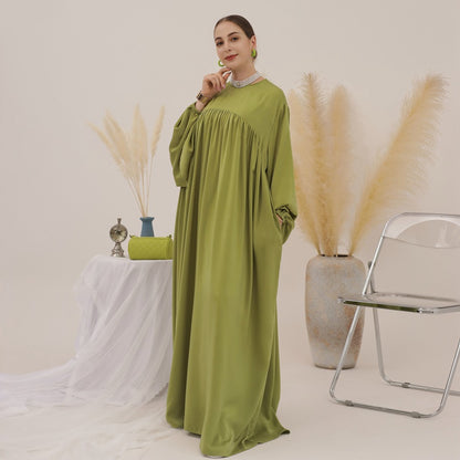 Robe longue en satin avec poche, 11 options de couleurs