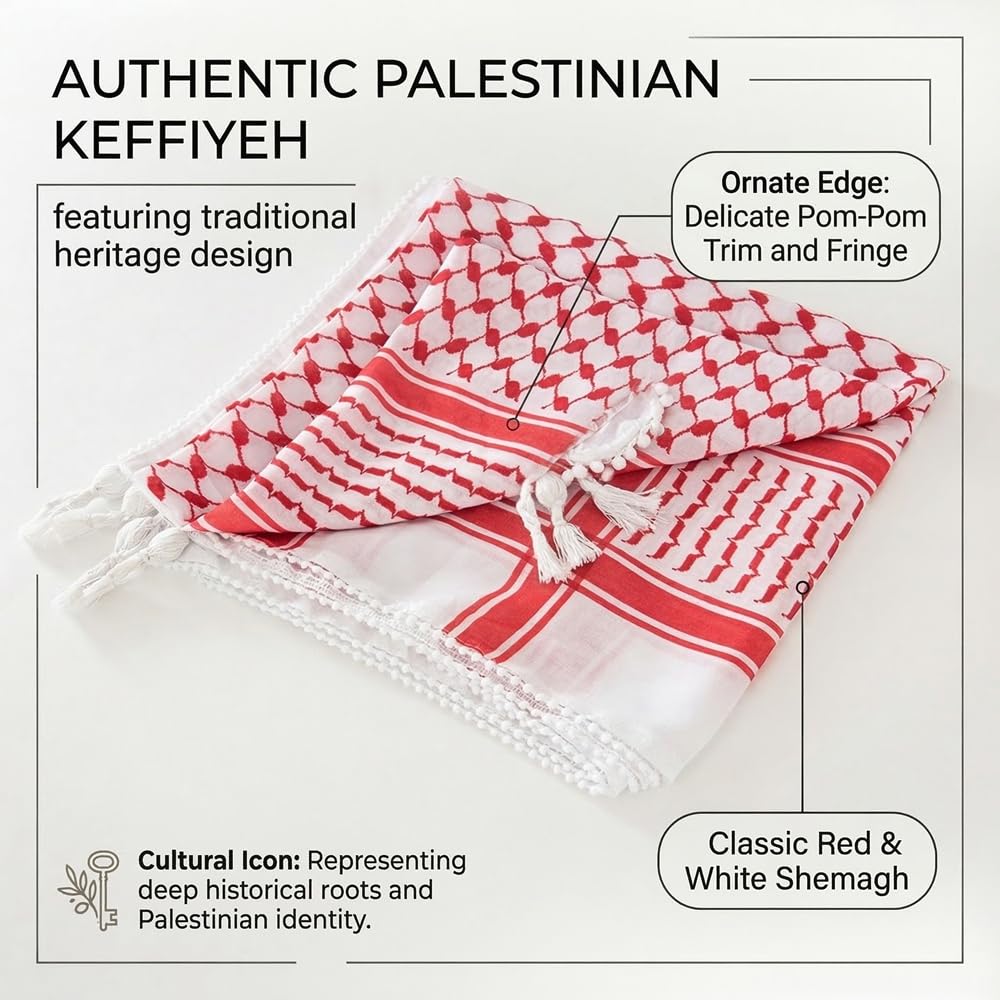 Authentic Printed Palestinian Keffiyeh Scarf Arab Shemagh Traditional Kuffiyeh Head Neck Wrap For Men and Women