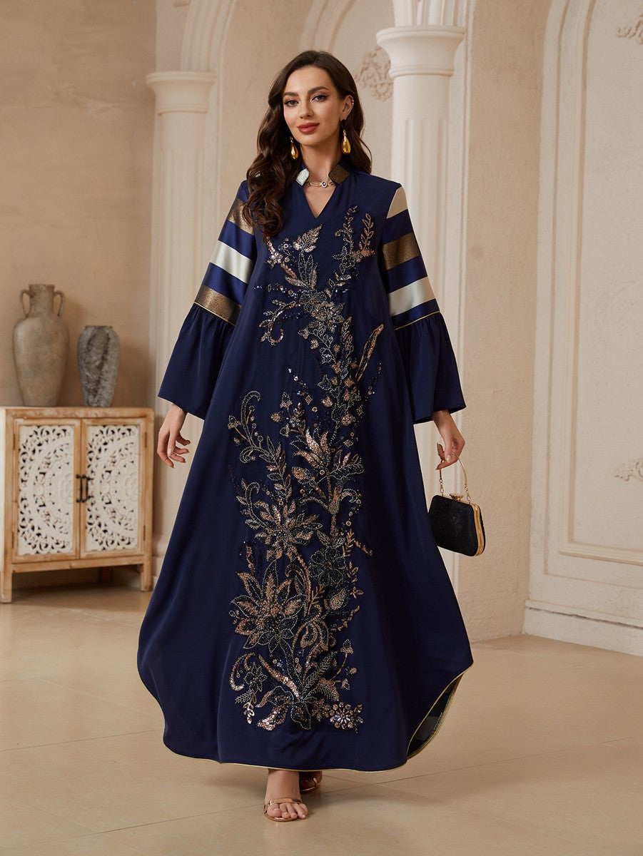 Eid Sequins Dress Muslim Women Kaftan Caftan Dress #26169