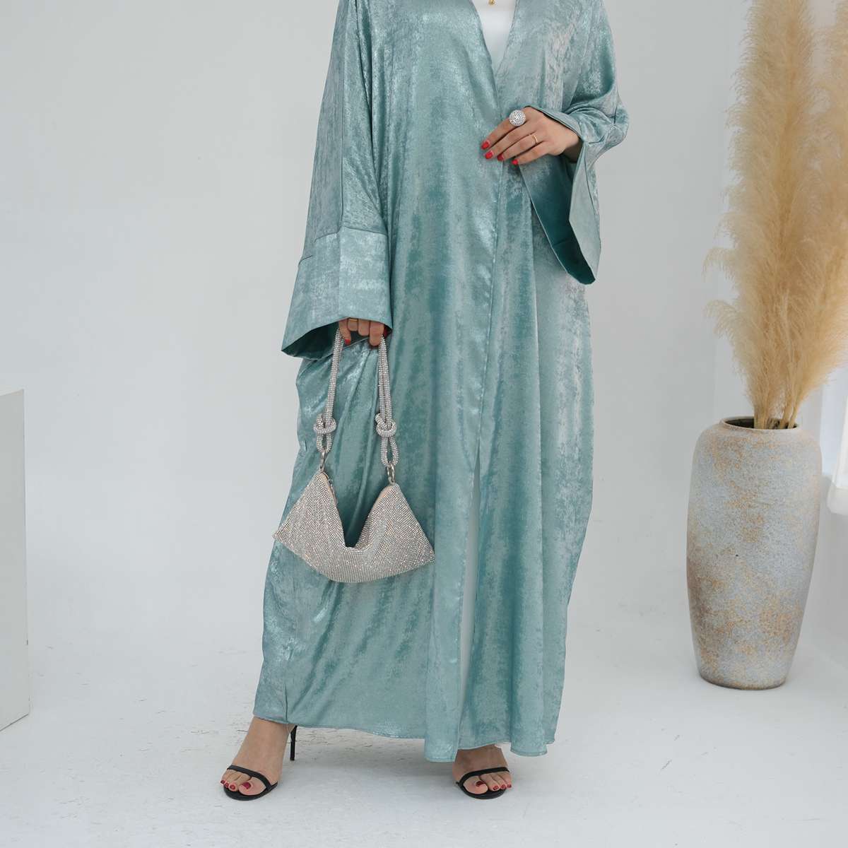 Robe Abaya ouverte en cardigan - Tissu bronzant