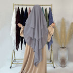 Khimar long en mousseline à 3 couches, 11 options de couleurs