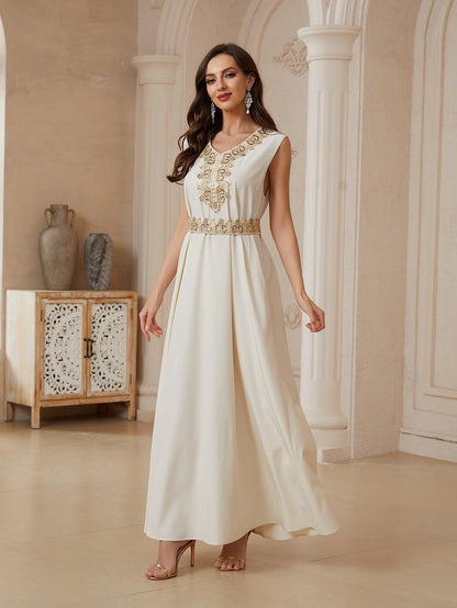 Eid 2 Pieces Set Embroidery Sequins Kaftan Caftan Dress With Inner Sleeveless Dress #26174