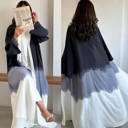 Robe abaya ouverte en cardigan tie-dye pour femmes musulmanes